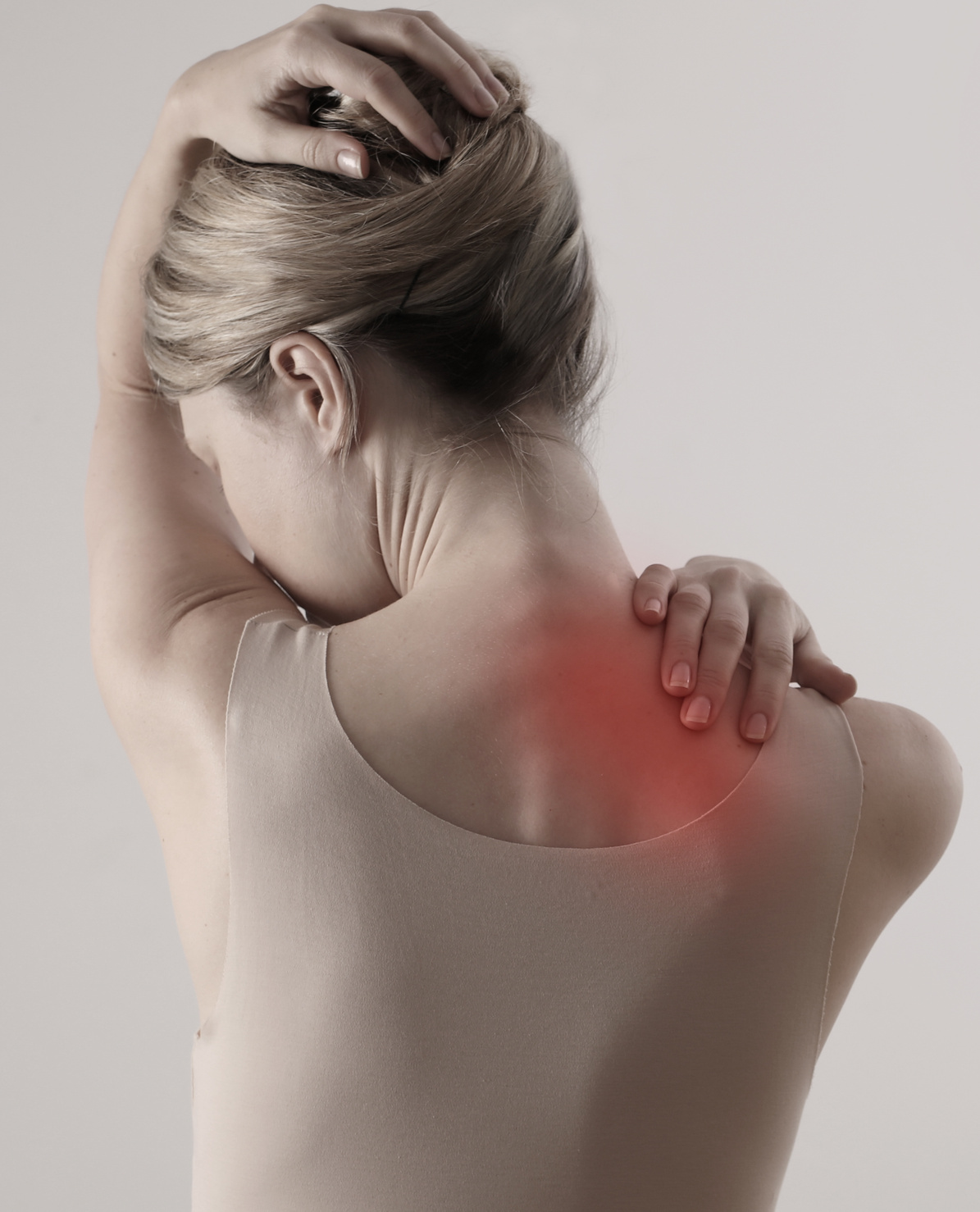 Woman with back and neck pain. Forward Head Posture